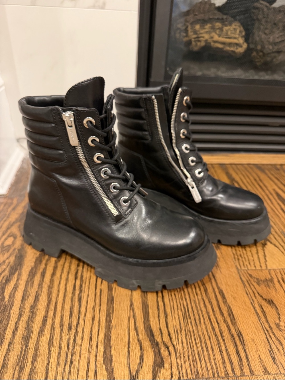 3.1 Phillip Lim Black Leather Platform Combat Boots